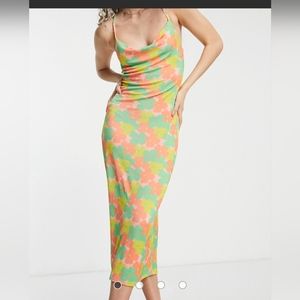 Dress flower print midi slip dress in multi colors